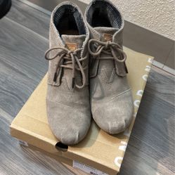 TOMS Tan Suede Wedge Ankle Boots