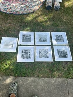 Set of 7 Framed Black and White Art Prints