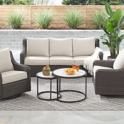 5pc Outdoor Patio Set With Cushions Swivel Chairs NEW 