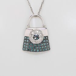 10kt White Gold w Blue and White diamonds 1.0 ctw Purse Pendant/charm W 3.73gr. NO CHAIN