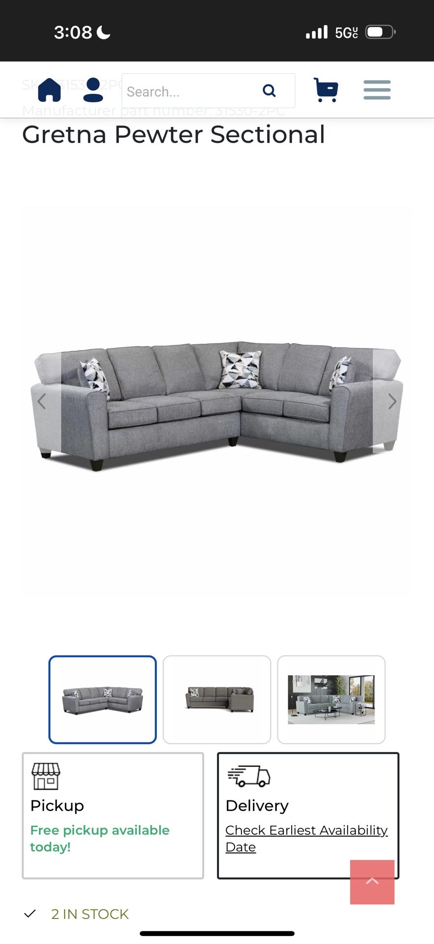 Gray Sectional Sofa Couch With Ottoman