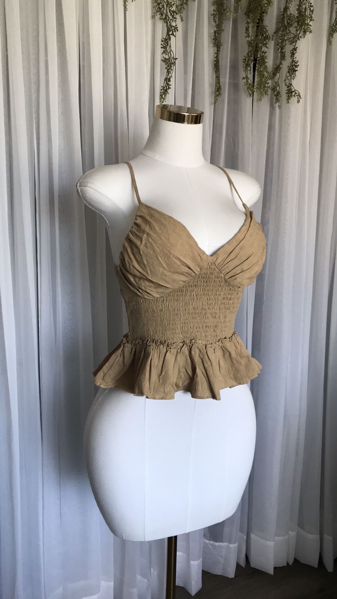 Brown Ruffle Smocked Top Size M