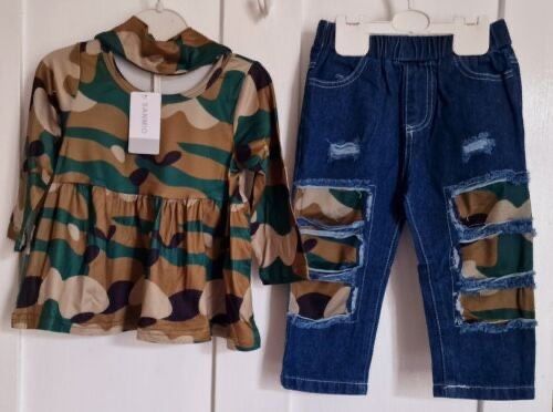 Baby Girl 12-18 Months Oufit Set Camouflage Pattern With Hairband