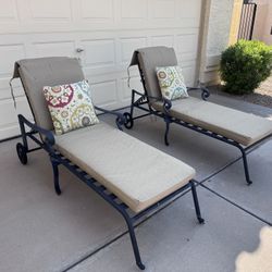 Two Aluminum Patio Chaise Lounge Chairs