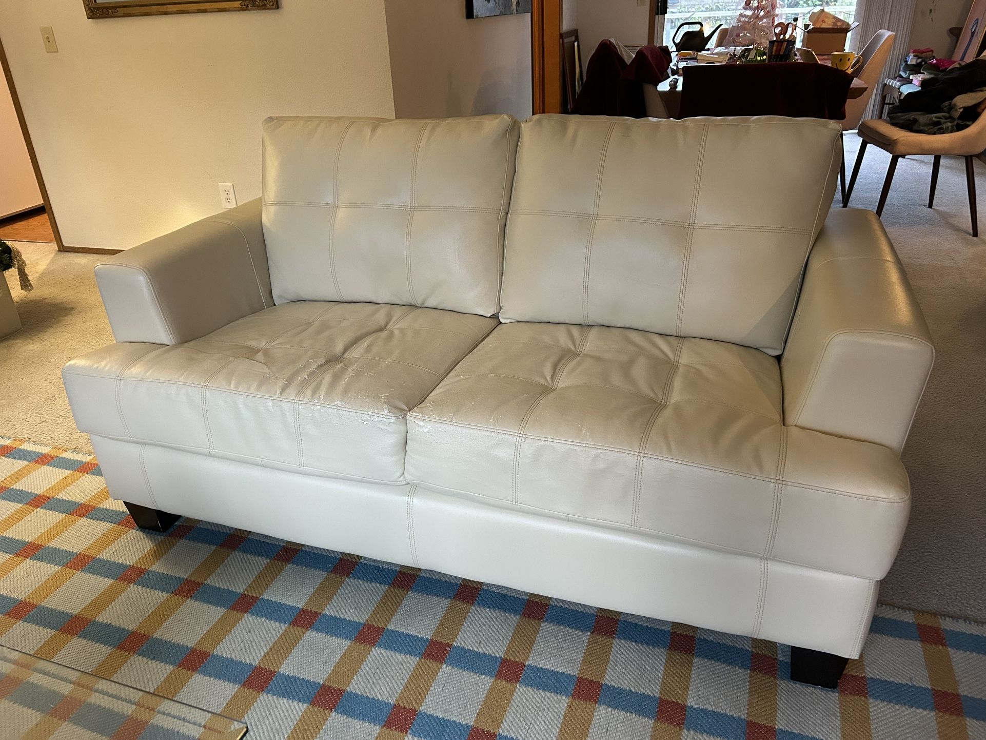 Faux White Leather Sofa