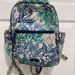 Vera Bradley "Santiago" Purse Backpack blue white 
