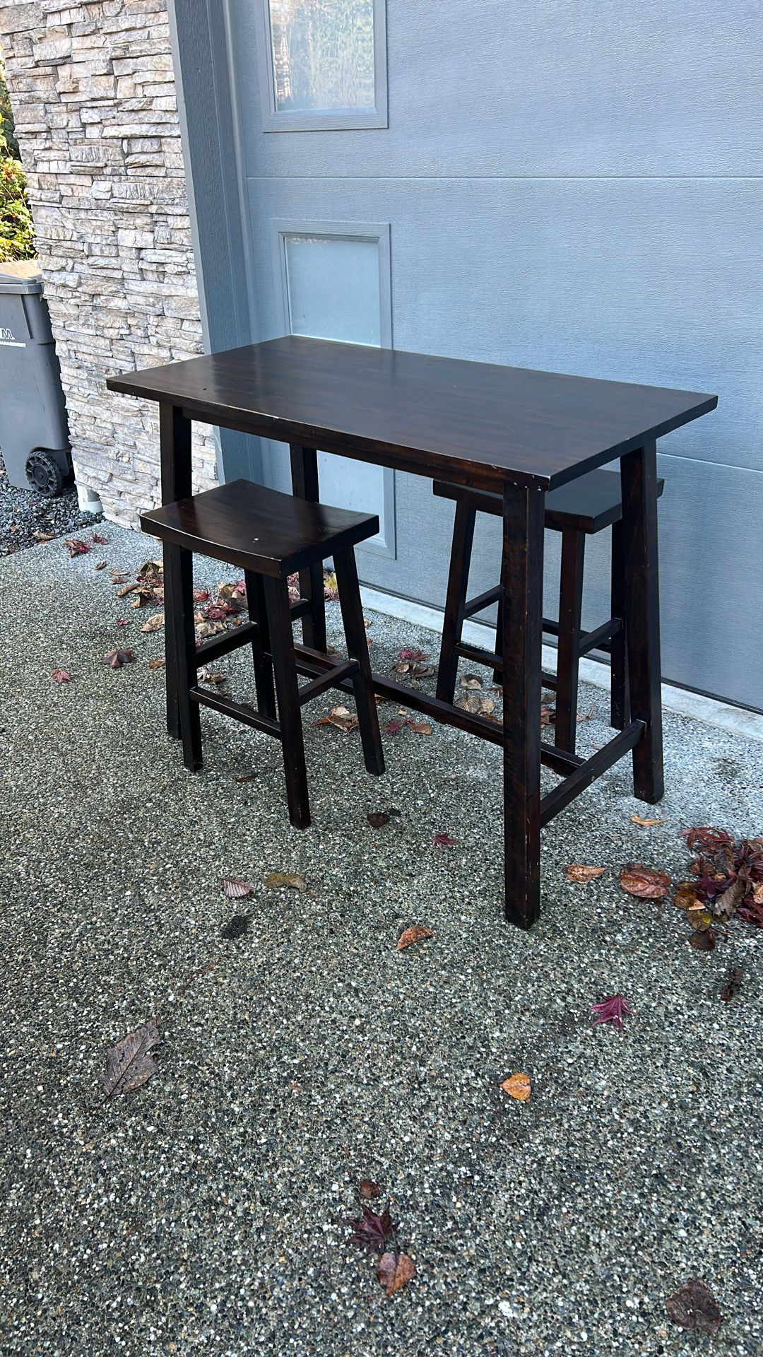 Wood Table And 2 Stools