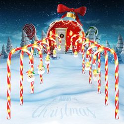 Candy Cane Lights | Outdoor Christmas Decorations, 10 Pack Pathway Lights with Santa Claus, Waterproof, Christmas Outdoor Decorations Pathway Lights f