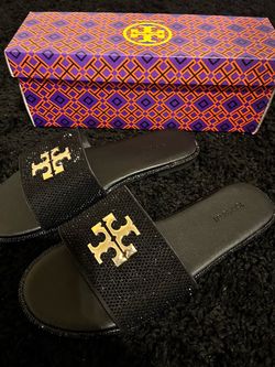 Tory Burch Black Crystal Slide Sandals