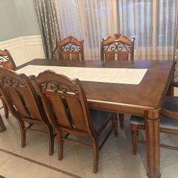 Dining room, six chairs, solid wood, and heavy