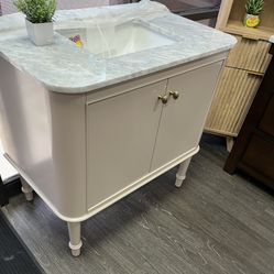 Collette 36 in. Single Sink Greige Bath Vanity with Carrara White Marble Top