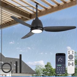 Brand New 42 In Outdoor Ceiling Fan with Light, Plug-in Ceiling Fans with Waterproof IP65, Smart APP Remote Control, 6-Speed DC Motor, Dimmable 3CCT, 