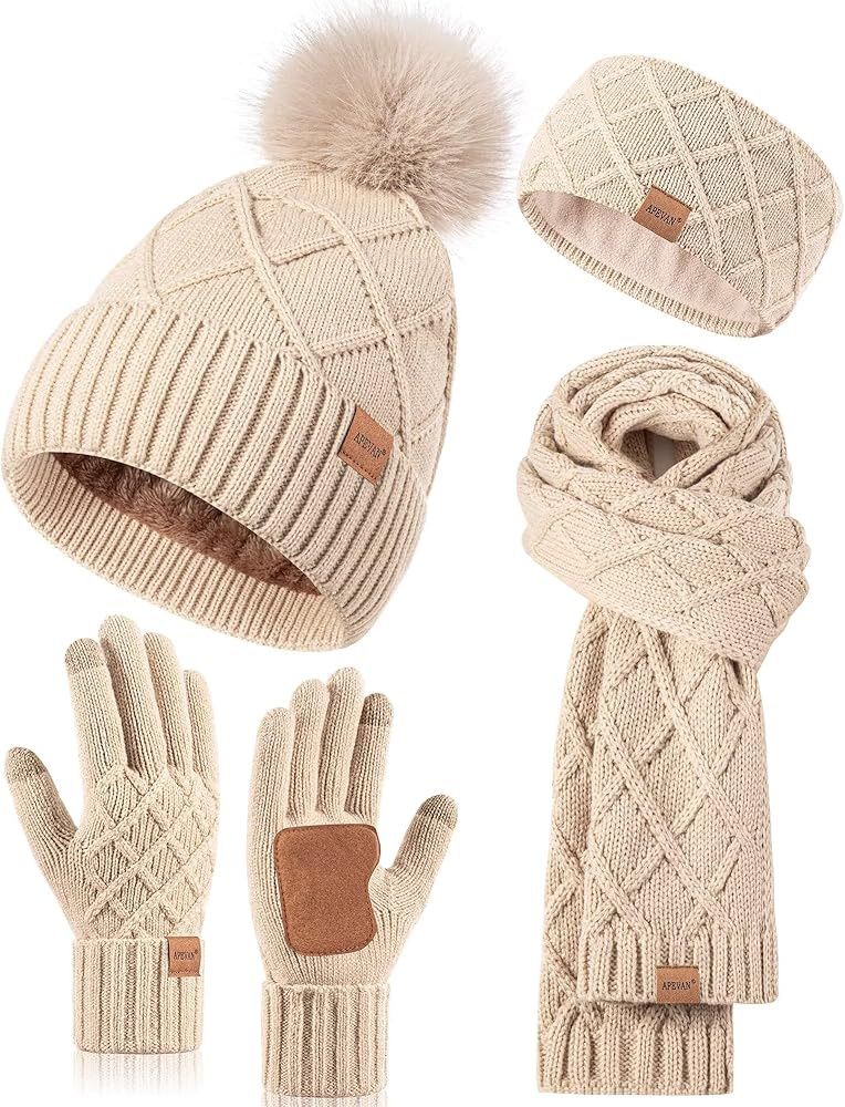 Womens Winter Hat Gloves Scarf Headband Set