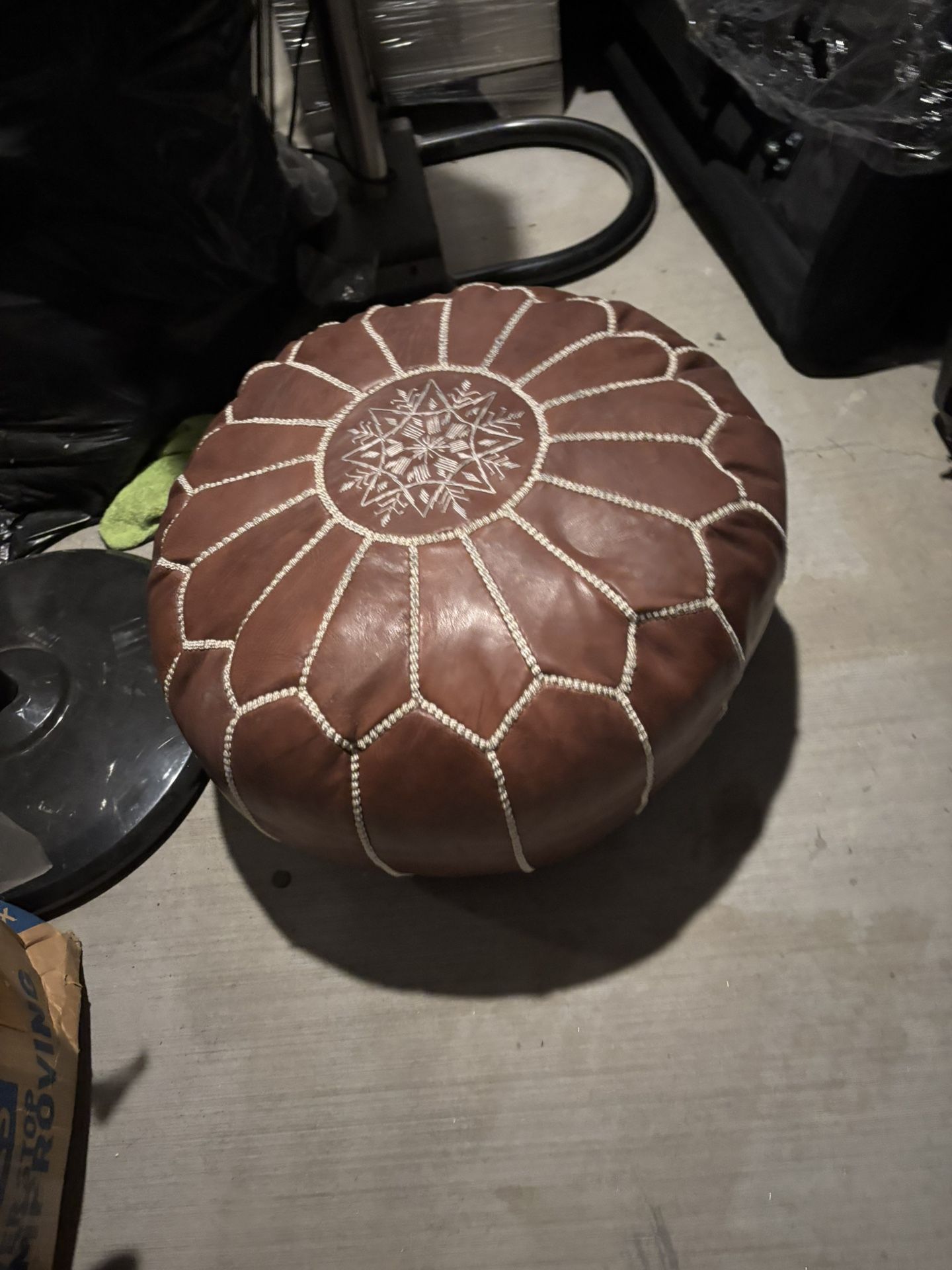 Small Leather Ottoman About 3feet Across & About 1 Foot High. OBO