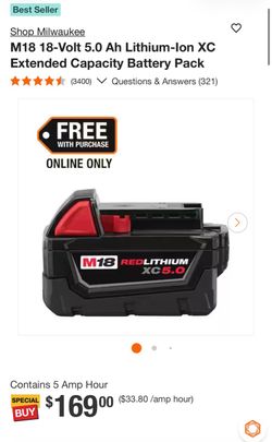 Milwaukee M18 REDLITHIUM XC 5.0Ah Battery – 18V