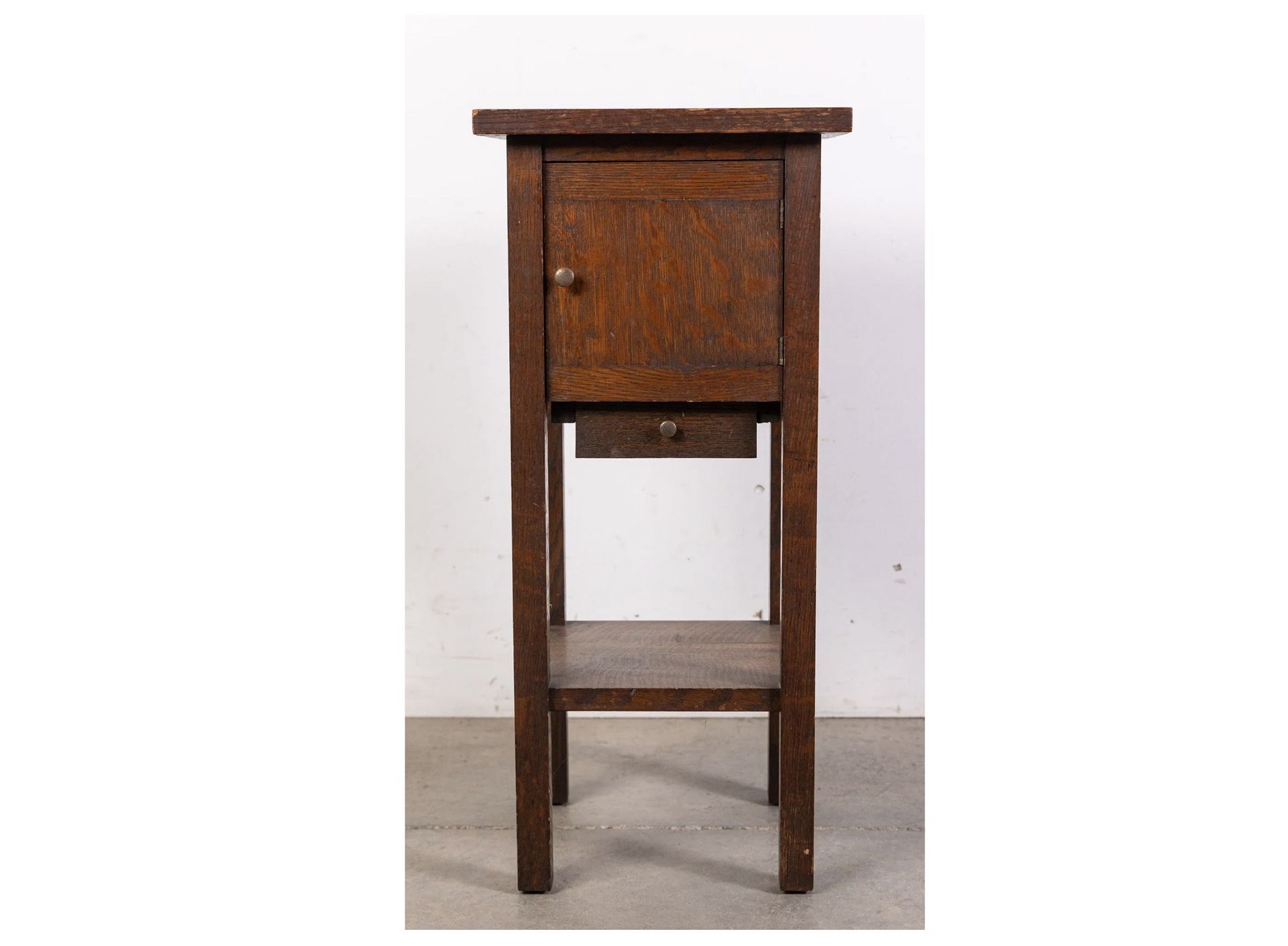 Antique Arts and Crafts Movement Oak Smoking Cabinet Side Table 
