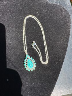 BARSE Sterling Silver 925 Turquoise Teardrop Pendant Necklace, Rhinestone Halo, Made in Thailand