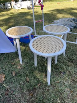 3 White Rattan Tables 