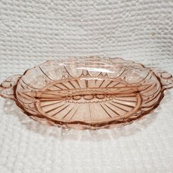 RARE 1930s Pink Depression Divided Relish Dish "Oyster & Pearl" Pattern Anchor Hocking Glass Company Serving Dish Nut Dish Candy Dish. Measures 12" X 