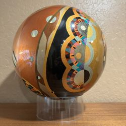 Large Multicolor Abstract Wood Art Sphere Sculpture Hand-painted by Neil Blanck