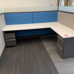 Office cubicles 332 stations frosted glass tops and rolling file cabinets included as well. As. All electrical wiring for the entire 332 Stations 