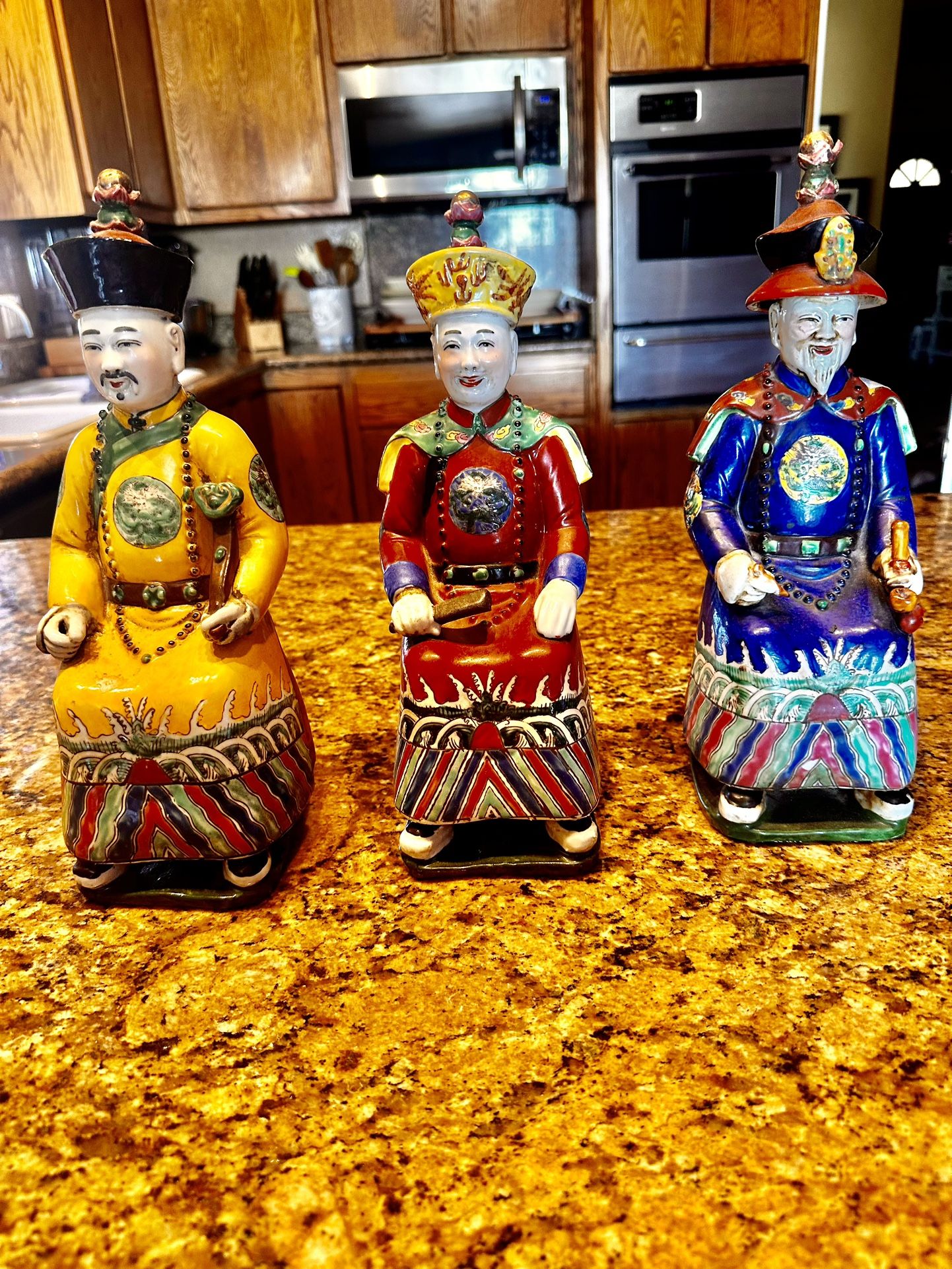 3 Vintage Porcelain Qing Emperor Figures