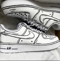 Air Force 1 Custom Low Cartoon Red White Blue Shoes Black Outline