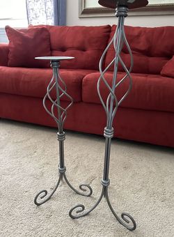 Partylite Grand Paragon Pillar Candle Holders Stand 30” & 24" Nickel Finish Set