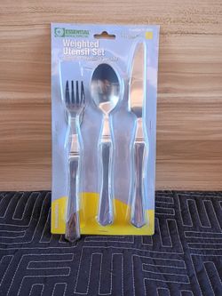 Weighted Utensil Set Essential Medical Supply Spoon Fork Knife Stainless #L5006