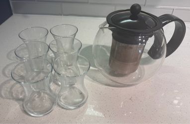Glass Teapot with Infuser and 6 Tea