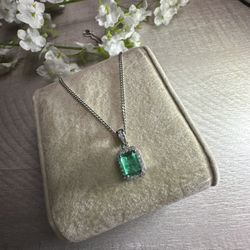 Sterling silver, real emerald necklace