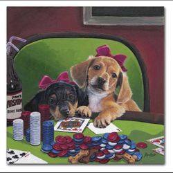 Poker Dogs Picture Frame Art by Jenny Newland 14 x 14