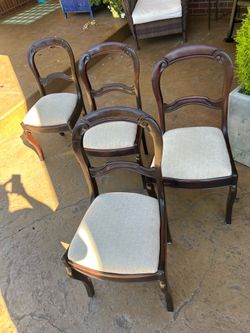 Antique Victorian American Balloon Back Mahogany Dining Chairs- Set of 4