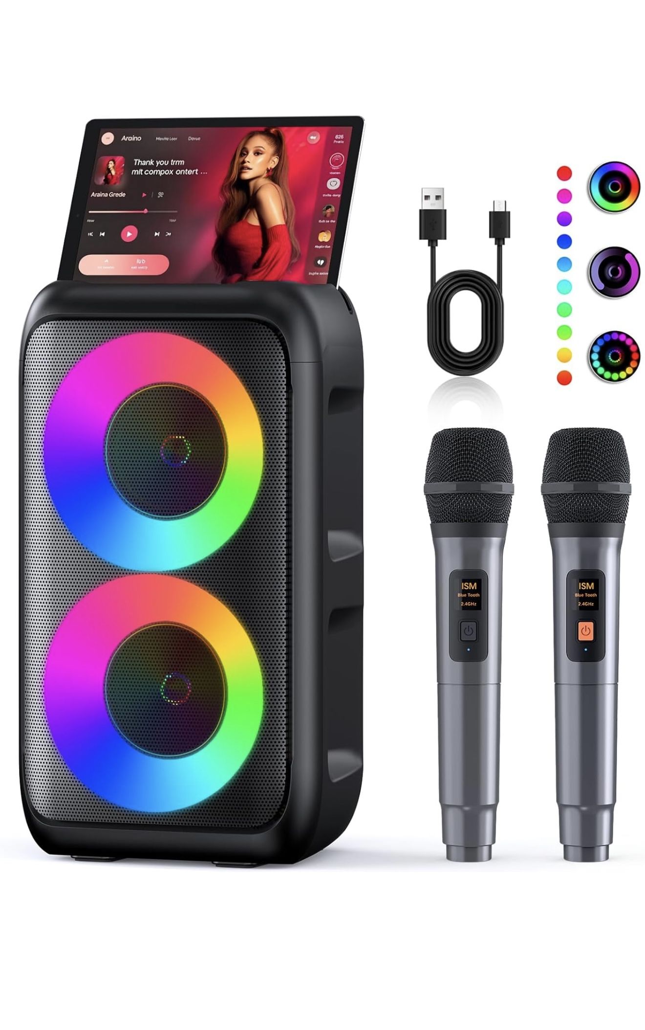 Karaoke Machine, Portable Bluetooth Speaker with 2 Wireless Karaoke Microphones, Karaoke Machine for Adults Kids with PA System,Stage Monitors Support