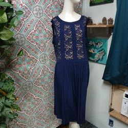 Candalite Blue & Cream Sleeveless Floral Dress, Size XL