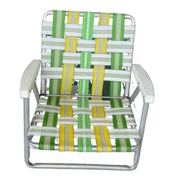 Aluminum Folding Beach Lawn CHAIR Webbed Low Profile Green Yellow Woven VINTAGE