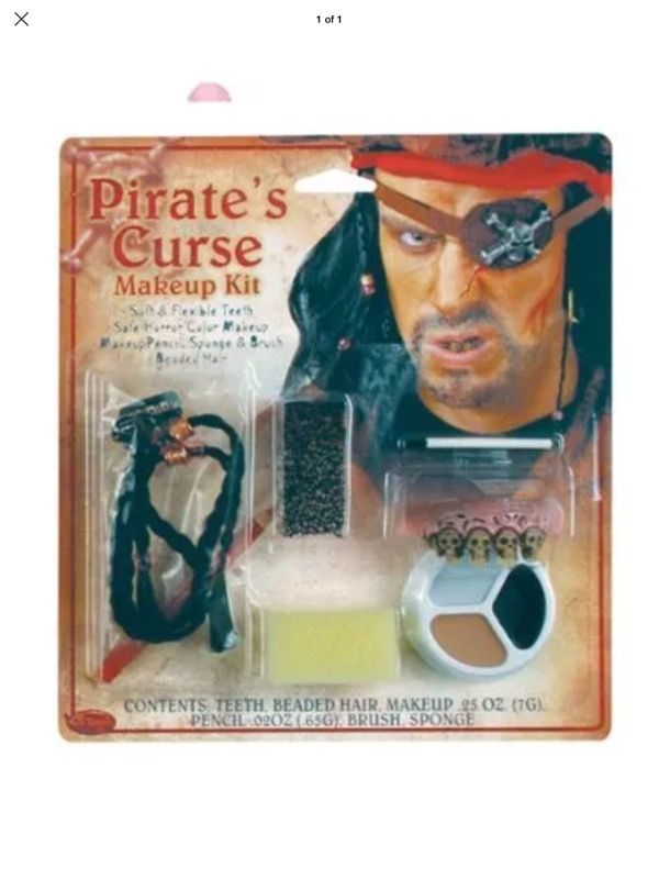 PIRATE Curse Character Face MAKEUP KIT beaded hair skull teeth costume theater