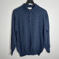 Gran Sasso For Gary’s Wool Blend Long Sleeve Polo Shirt Mens IT 54 Blue
