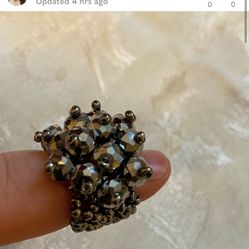 Metallic beaded cocktail ring size 7-7.5 # 0983 all beads stretches slightly best worn by a 7 - 7.5   #metalic #silver #beads #cocktail #party #ring