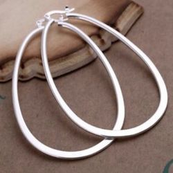 925 Sterling Silver Large Flat Hoop Earrings 