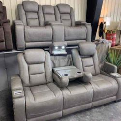 Leather Power Reclining Living Room Set Sofa And Love seat 