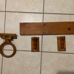  Wood bathroom set in a rustic oak finish towel ring & Wall Shelf 