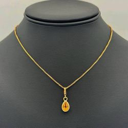 Jewelry 18k solid yellow gold necklace chain with 14k solid yellow gold 1.25CTW pearl citrin charm pendant 14.50" 5.2 grams