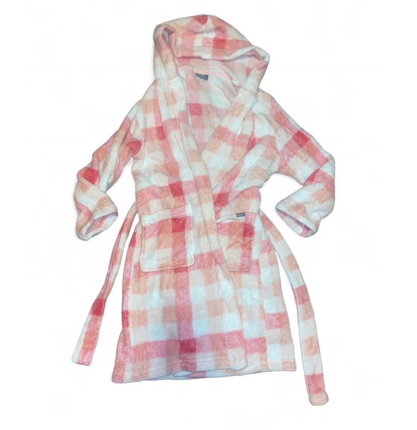 Super Cute Plaid, Fuzzy, Comfy, Pink, And White Peach Colored Robe