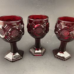 3 Avon Vintage 1876 Cape Cod Ruby Red Wine Cordial Goblets or Candle Holders-Other Cape Cod 4 Sale