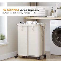 170L Laundry Basket with Wheels, 45 Gallons Rolling Laundry Hamper, Narrow Slim Laundry Sorter with Removable Oxford Fabric Bag, Laundry Room, Dorm Ro