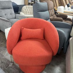 Swivel Accent Chair Armchair, Round Barrel Chair In Fabric