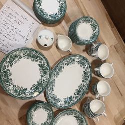 Dishes  Set For 12 Vintage Vineyard  Green By Clayton