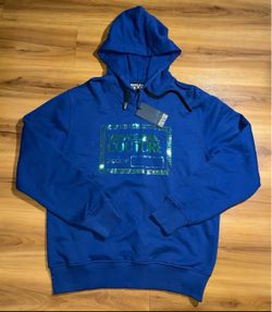 Mens Versace Jeans Couture Drawstring Blue Graphic Pullover Sweatshirt Hoodie