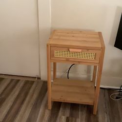 Wood End Table with Rattan Drawer